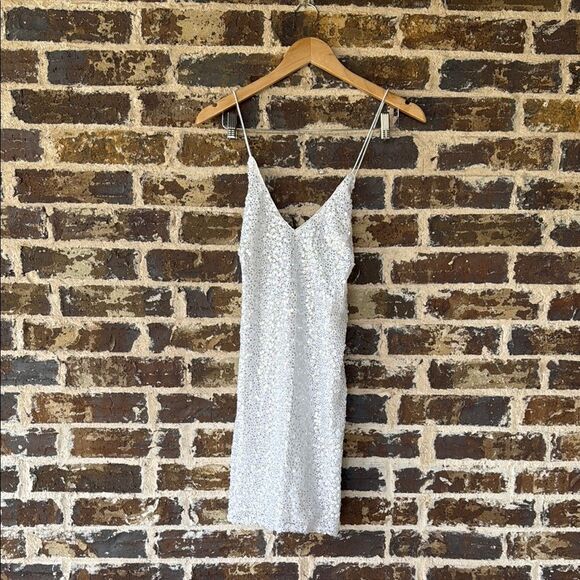 NWT Lulus Force Of Fashion White Sequin Backless Mini Dress XS - Picture 3 of 9
